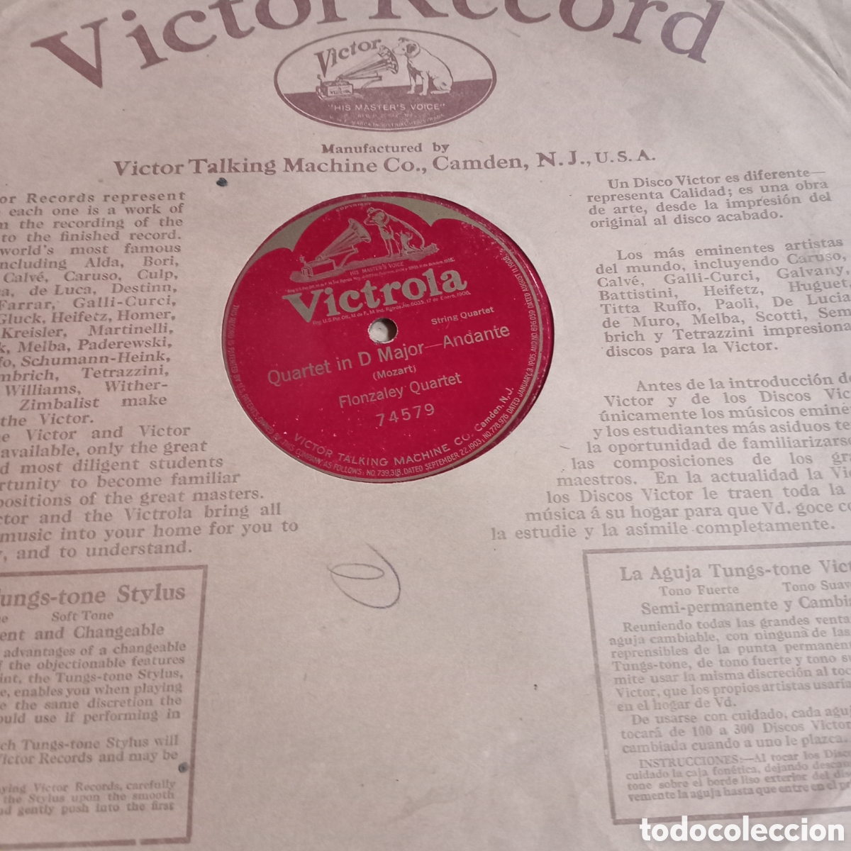 Discos de pizarra: FLONZALEY CUARTETO GRABADO En USA - Foto 3