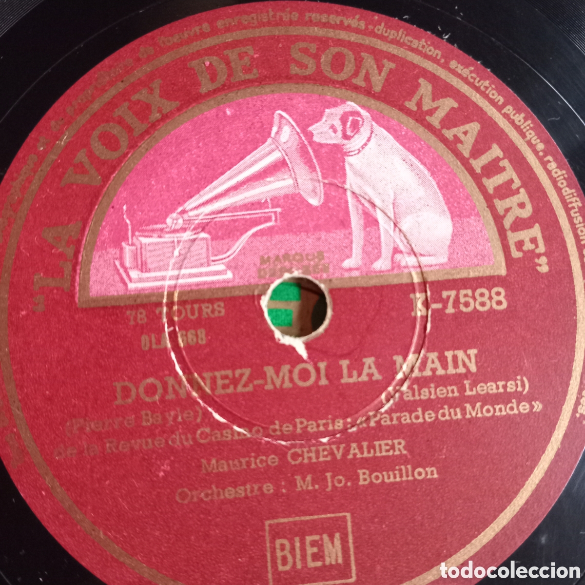 Discos de pizarra: MAURICE CHEVALIER GRABADO EN FRANCIA - Foto 1