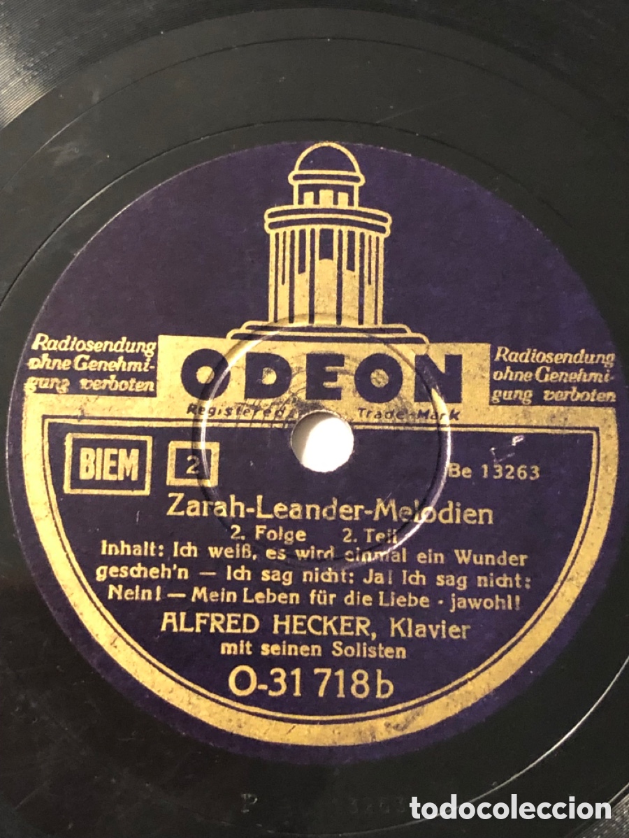 Discos de pizarra: Disco pizarra Odeon Zarah Leander - Foto 2