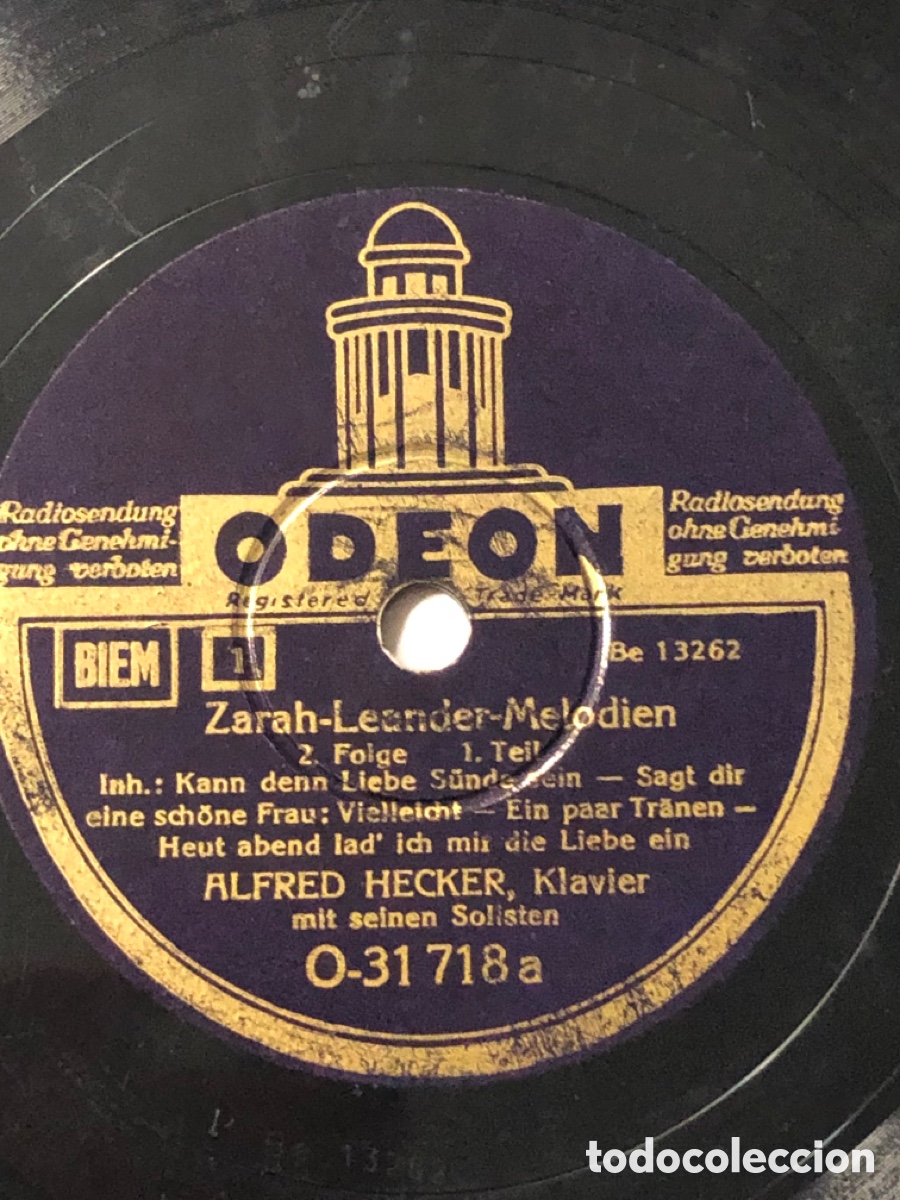 Discos de pizarra: Disco pizarra Odeon Zarah Leander - Foto 4