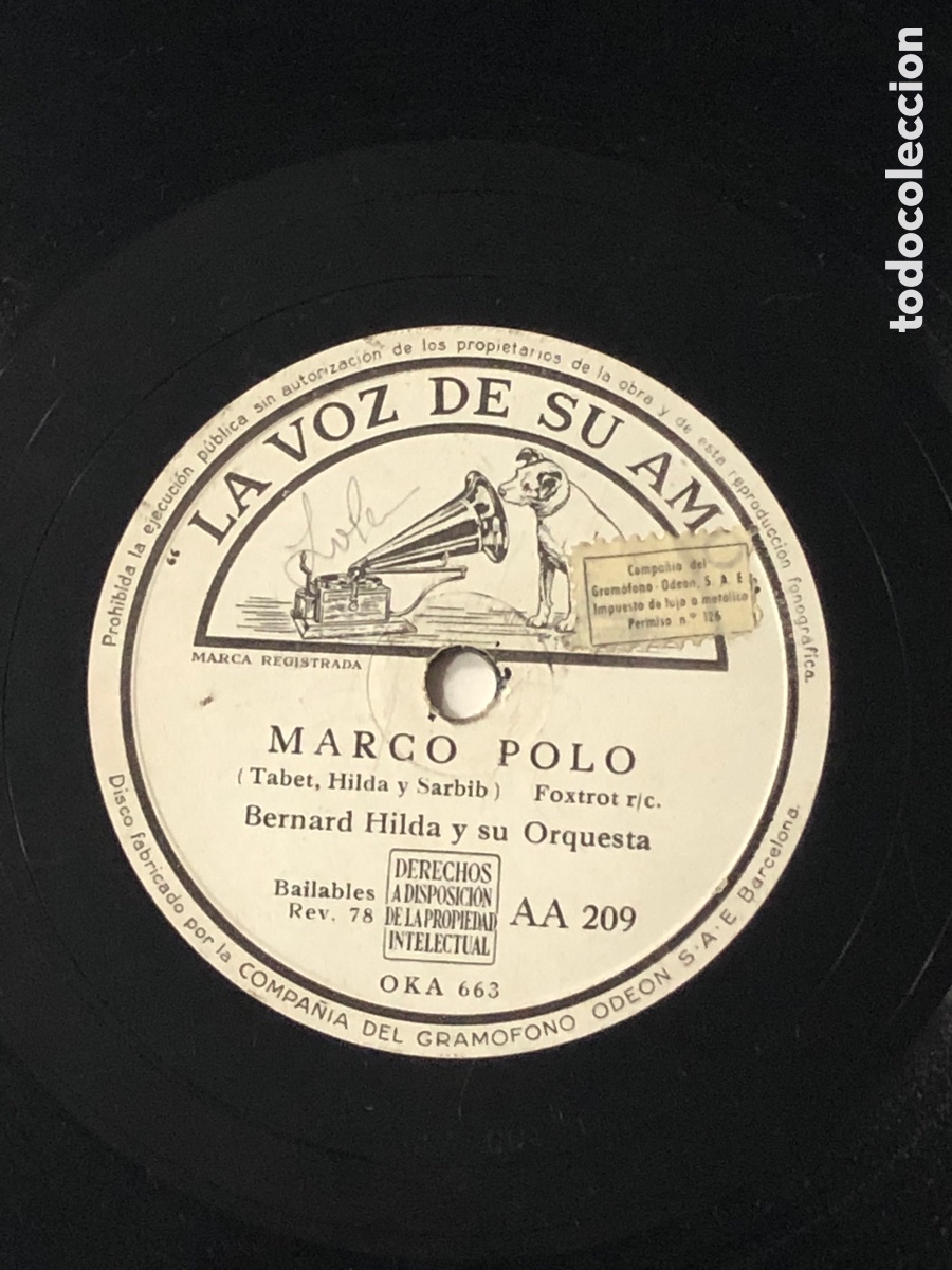 Discos de pizarra: Disco pizarra Bernard Hilda Marco Polo tu y yo - Foto 2