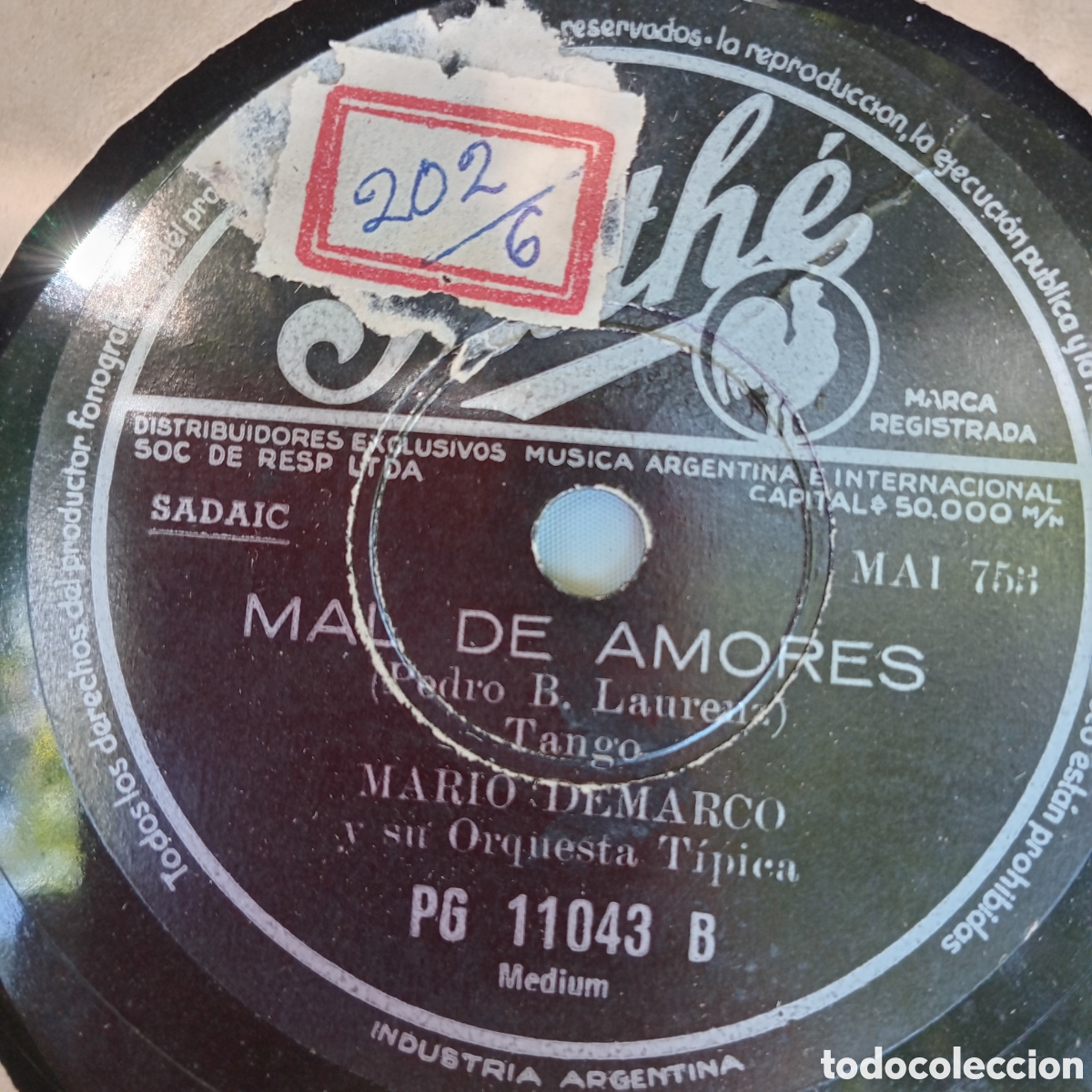 Discos de pizarra: MAL DE AMORES- FEA - MARIO DEMARCO YBORQ. TIPICA - Foto 2