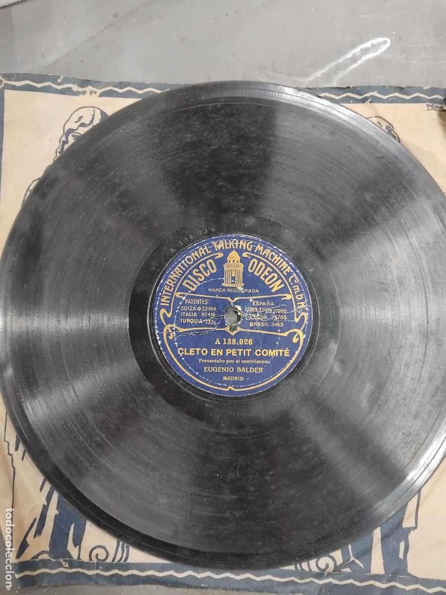 Discos de pizarra: DISCO DE PIZARRA ODEON. VENTRILOCUO EUGENIO BALDER (CLETO DE BAUTIZO / CLETO EN PETIT COMITE) - Foto 1