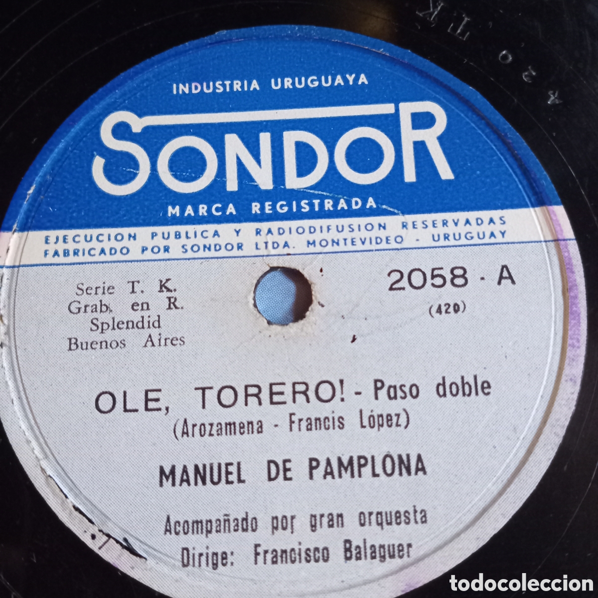 Discos de pizarra: MANUEL DE PAMPLONA- OLE TORERO- COLLERON Y CARBONERA - Foto 1