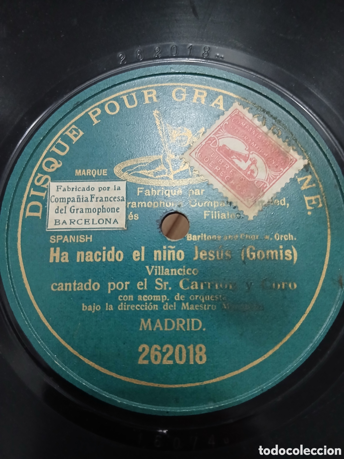 Discos de pizarra: Disco Pizarra Sr Carrion y Coro HA NACIDO EL NI&Ntilde;O JESUS