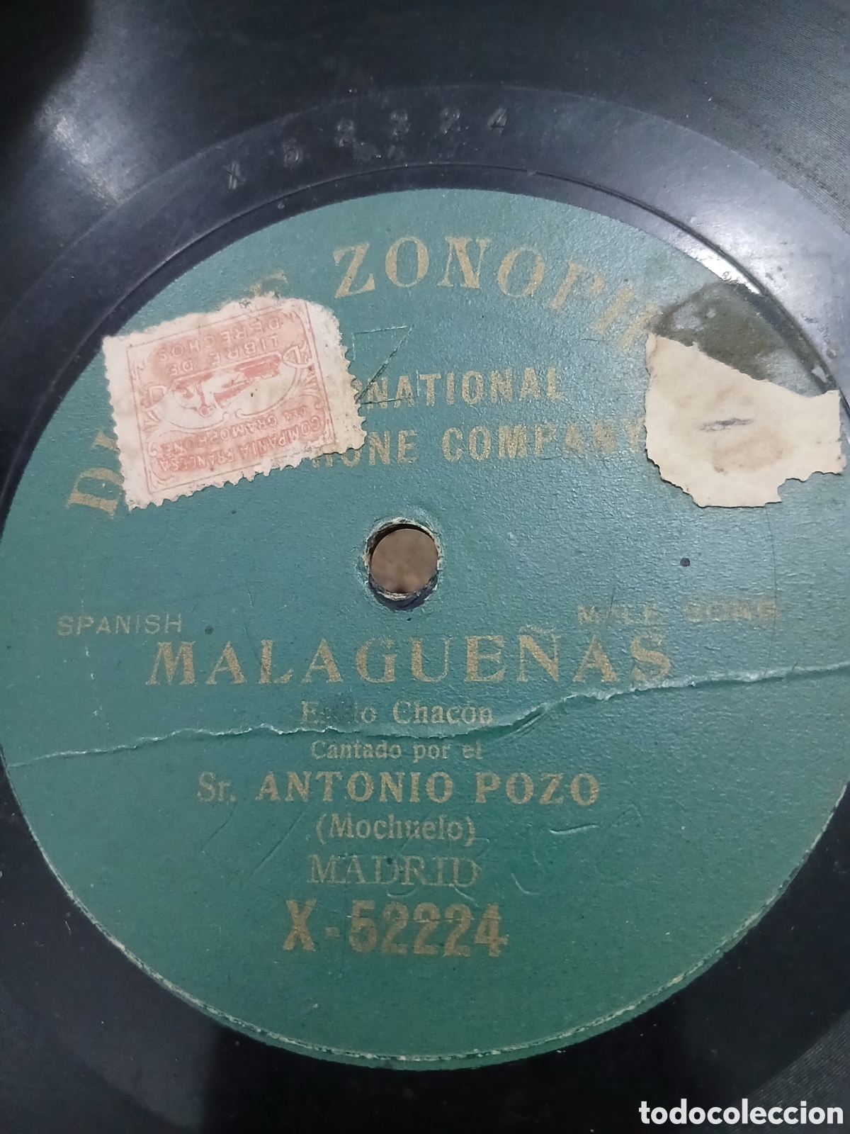 Discos de pizarra: Disco Sr Antonio Pozo &rdquo;Mochuelo&rdquo; MALAGUE&Ntilde;AS Estilo Chacon