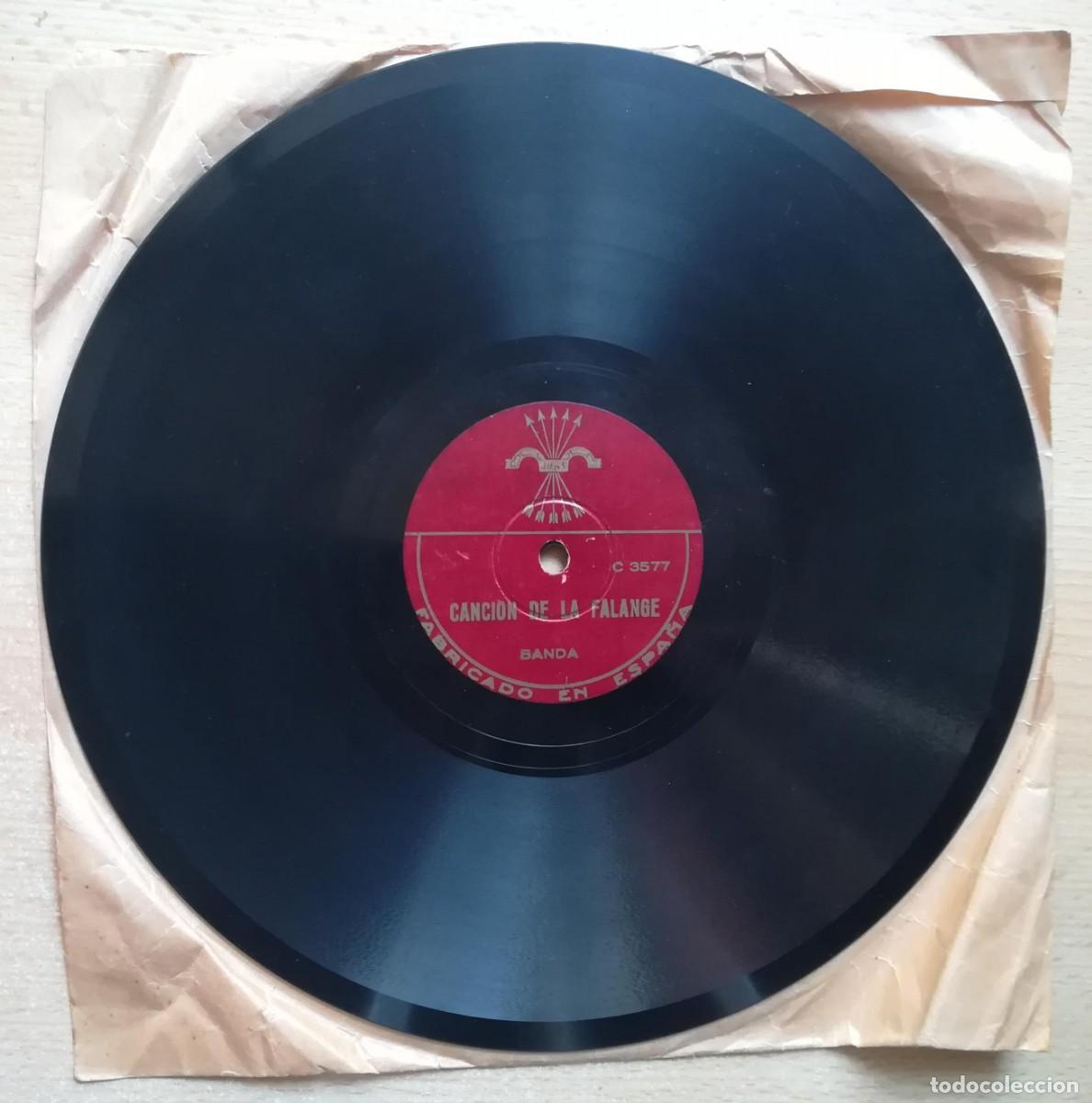 Discos de pizarra: Canci&oacute;n de la Falange. Banda + Banda y coros. Fabricado en Espa&ntilde;a. Documento hist&oacute;rico.
