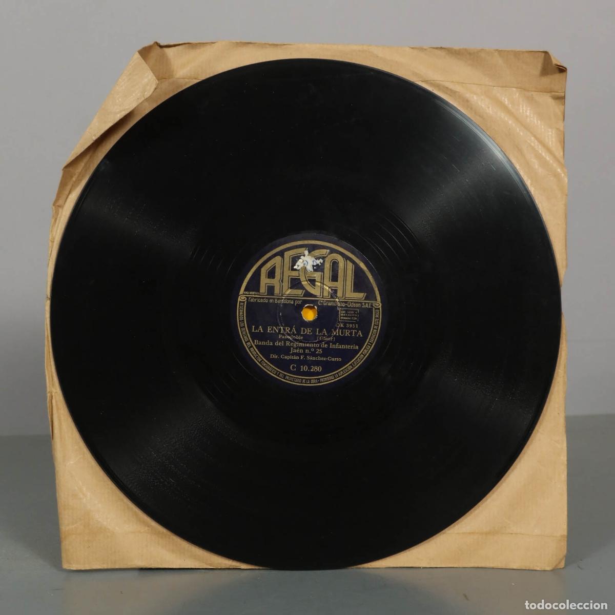 Discos de pizarra: DISCO DE PIZARRA. EL FALLERO. LA ENTRA DE LA MURTA. Banda del regimiento de infanter&iacute;a Ja&eacute;n n&deg;25