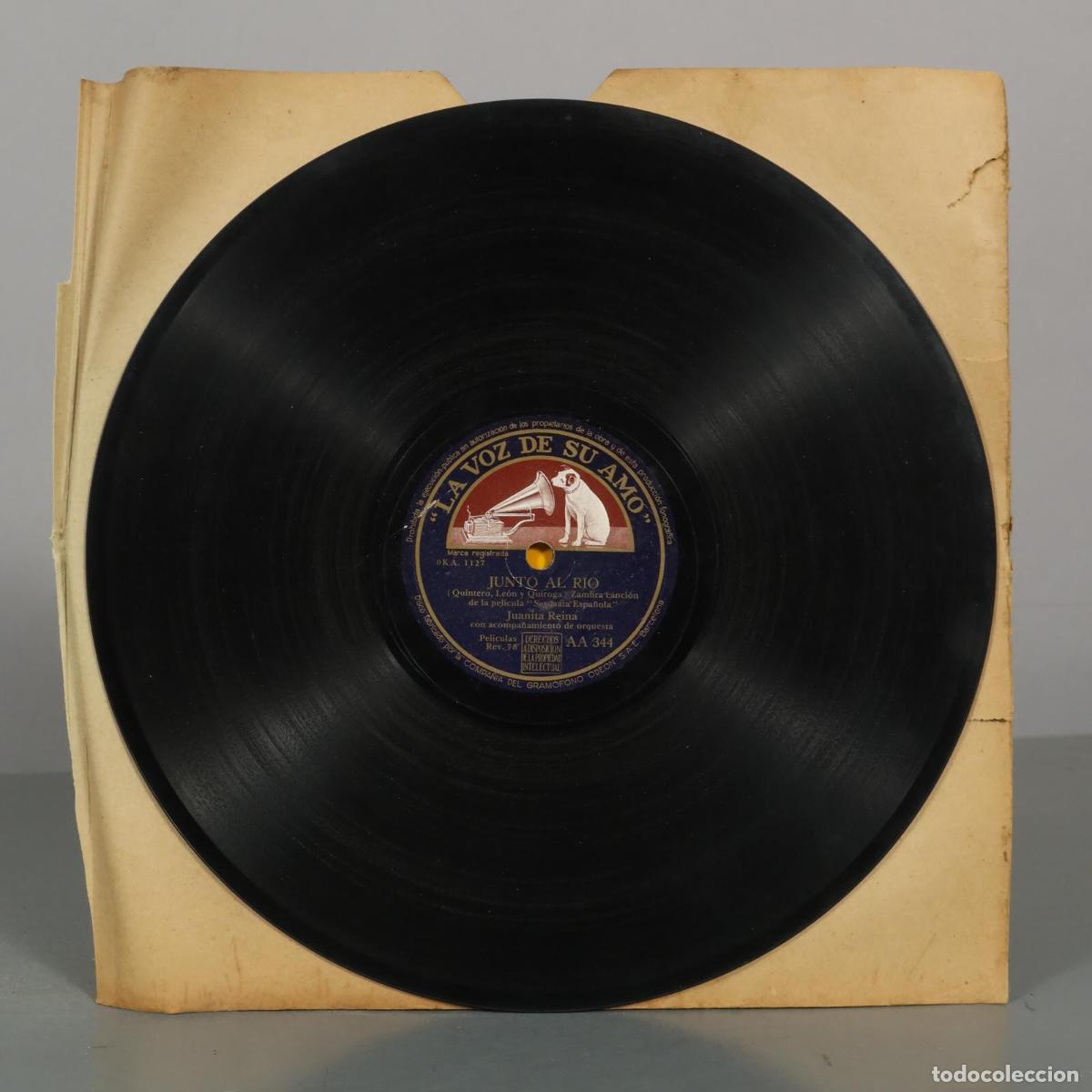 Discos de pizarra: DISCO DE PIZARRA. UNA CANTAORA. JUNTO AL RIO. JUANITA REINA