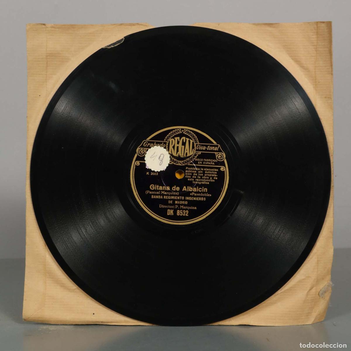 Discos de pizarra: DISCO DE PIZARRA. COPLAS Y REQUIEBROS. GITANA DE ALBAICIN. BANDA RGT INGENIEROS MADRID. BANDA OROPSA