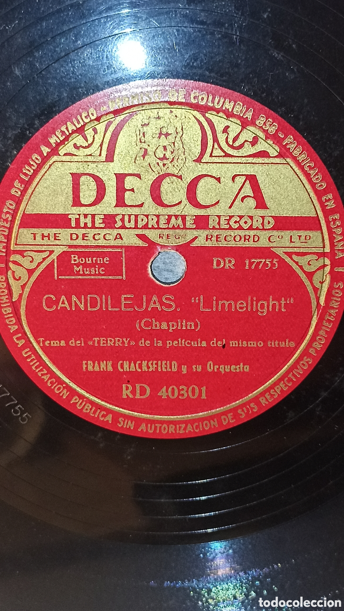 Discos de pizarra: Candilejas Limelight Chaplin Decca m&uacute;sica de pel&iacute;cula