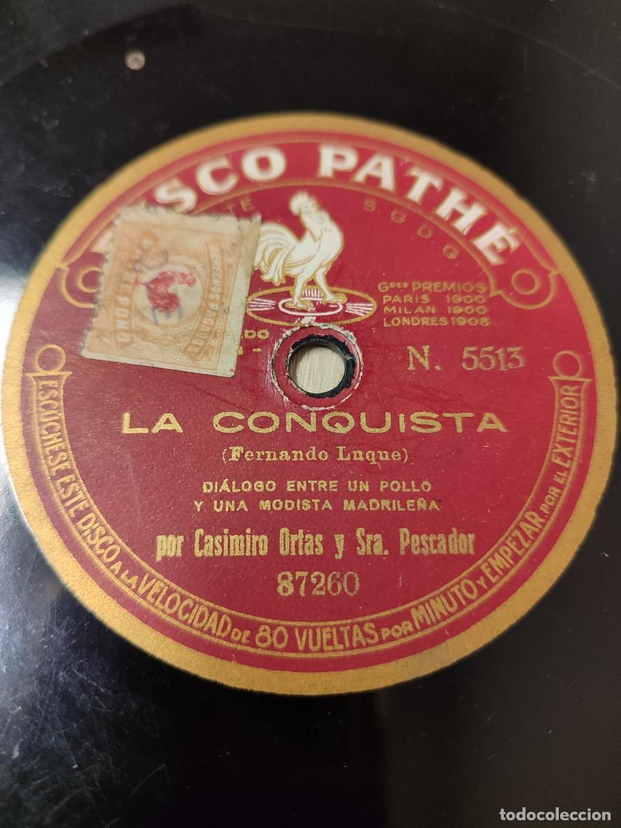 Discos de pizarra: Casimiro Otras y Sra. Pescador. Di&aacute;logos. La conquista / En busca de cuarto(Fernando Luque) 78 rpm