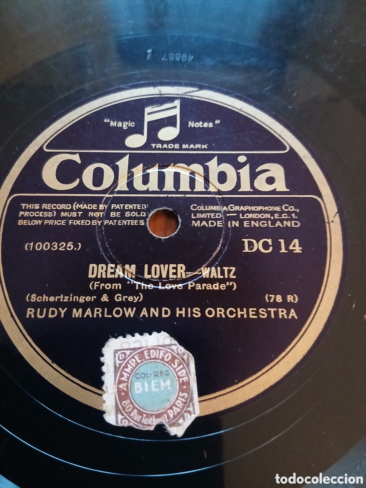 Discos de pizarra: Rudy Marlow And His Orchestra My love parade/Dreams lover