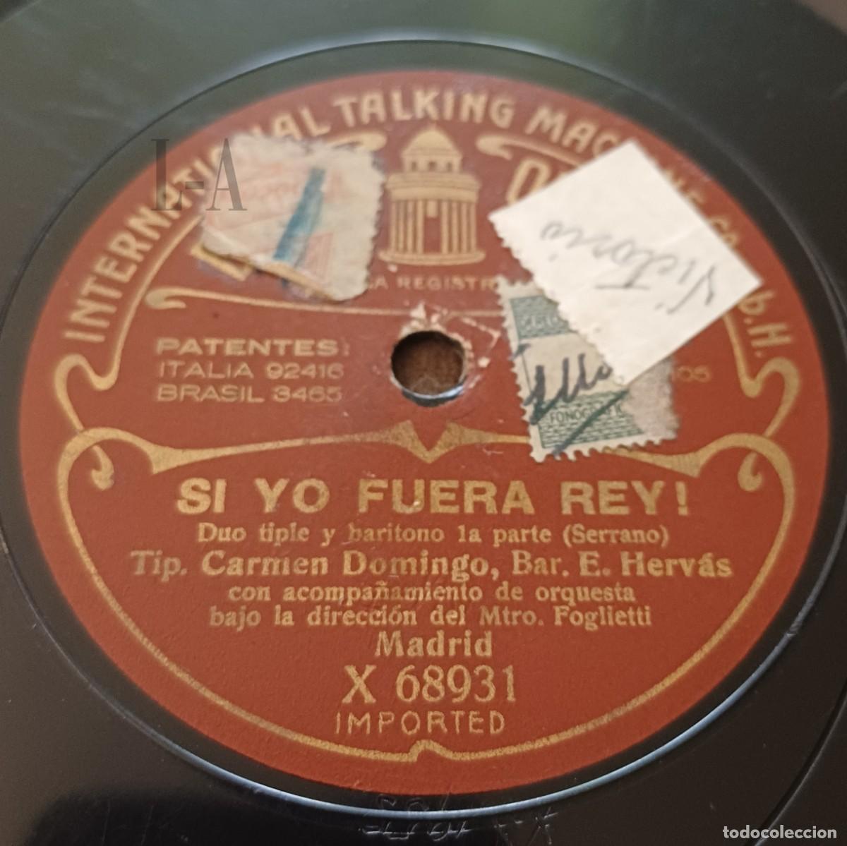 Discos de pizarra: D&uacute;o de soprano y bar&iacute;tono de la zarzuela &rdquo;Si yo fuera rey&rdquo; por Carmen Domingo y Ernesto Herv&aacute;s