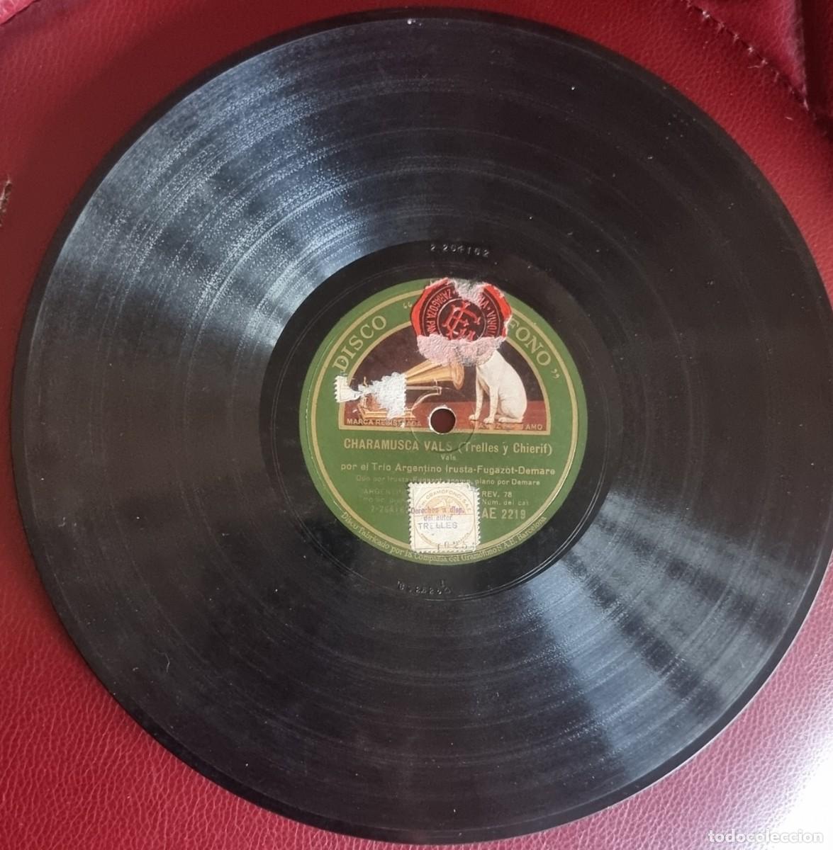 Discos de pizarra: ANTIGUO DISCO Pizarra 78 rpm. Disco Gram&oacute;fono TRIO ARGENTINO IRUSTA. Adios muchachos / Charamusca va