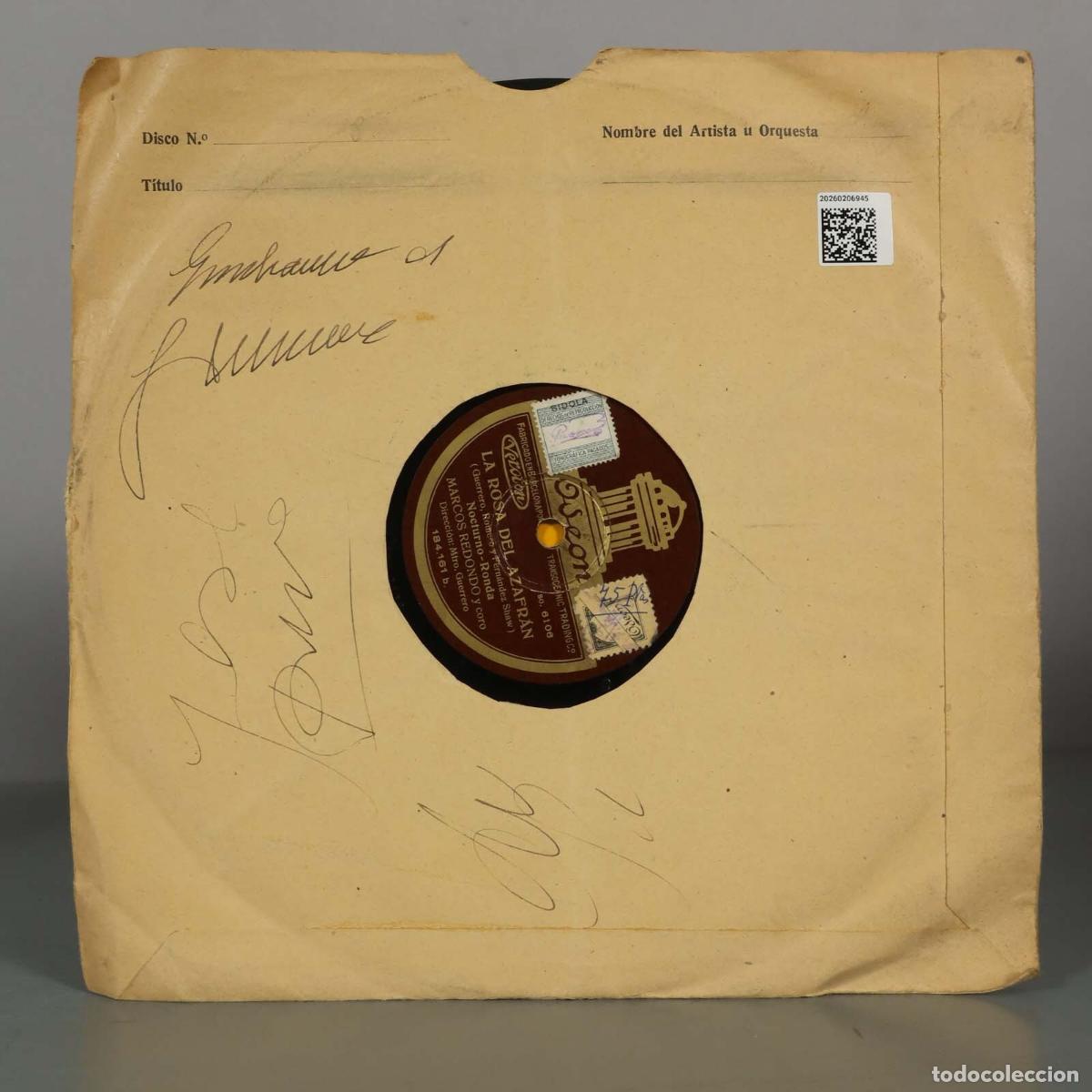 Discos de pizarra: DISCO DE PIZARRA. LA ROSA DEL AZAFRAN. MARCOS REDONDO - Foto 2
