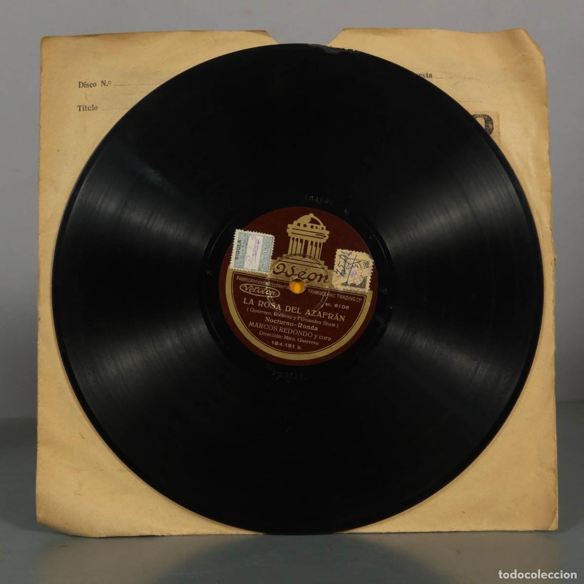 Discos de pizarra: DISCO DE PIZARRA. LA ROSA DEL AZAFRAN. MARCOS REDONDO