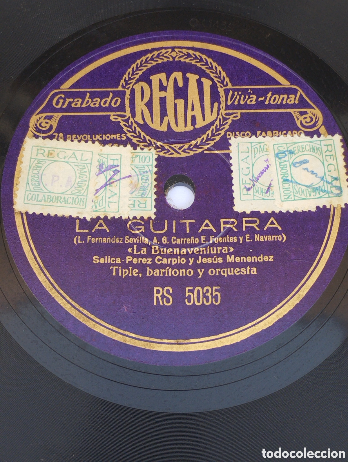 Discos de pizarra: Disco de pizarra La Guitarra grabado Regal. - Foto 3