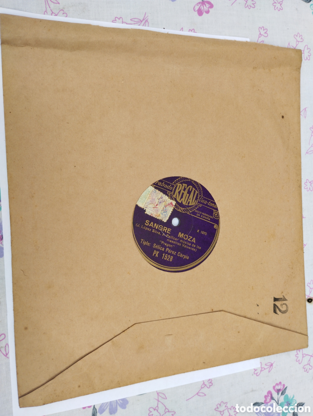 Discos de pizarra: Disco de pizarra sangre moza cuadros disolventes grabado Regal.