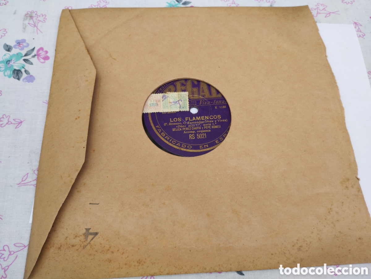 Discos de pizarra: Disco de pizarra Los flamencos grabado Regal.