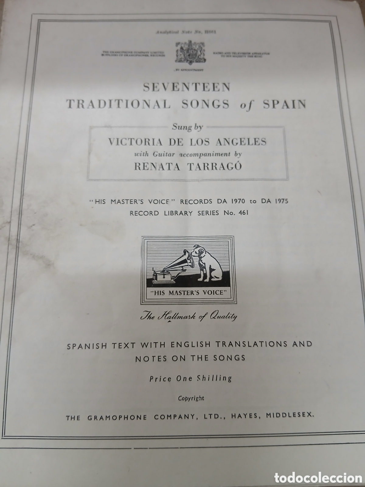 Discos de pizarra: Album 6 discos Seventeen Traditional Songs of Spain. Victoria De Los Angeles.