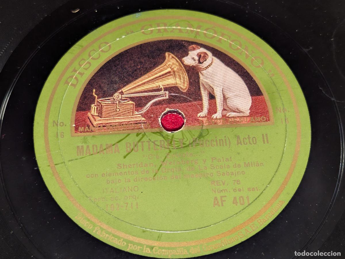 Discos de pizarra: ORQ. SCALA MILAN dir Sabajno MARGARET SHERIDAN Madama Butterfly 12'' Disco Gramofono AF401 SPAIN
