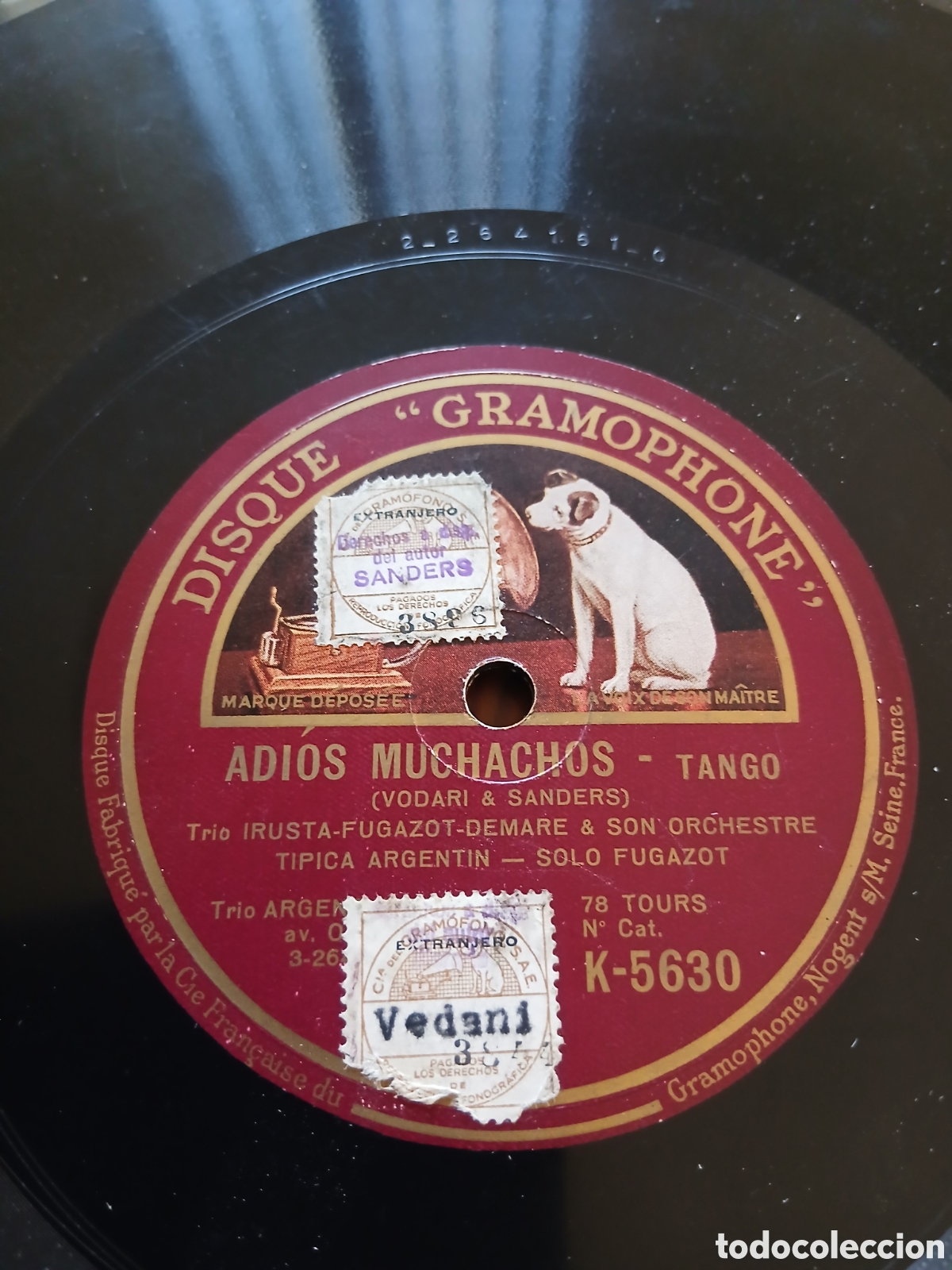 Discos de pizarra: Tr&iacute;o Irusta, fugazot, Demare. Adi&oacute;s muchachos/ charamusca