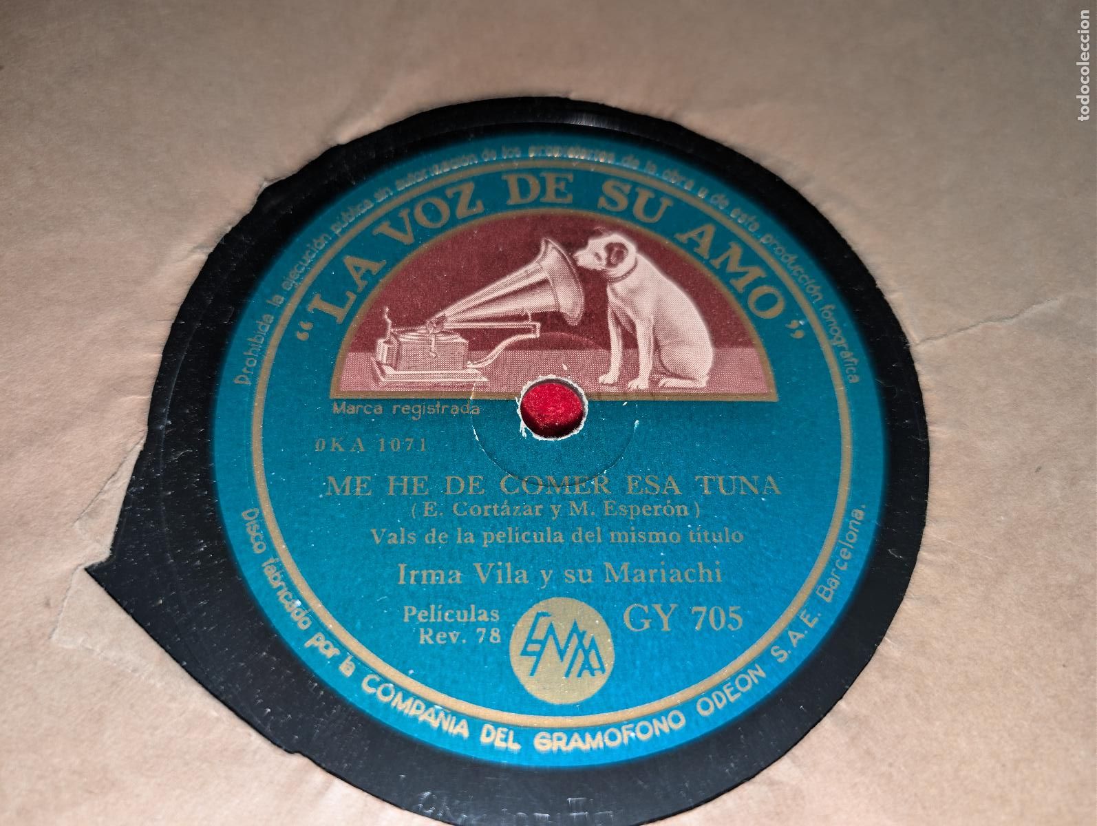 Discos de pizarra: IRMA VILA & MARIACHI Guadalajara/Me he de comer esa tuna 10'' 25CTMS La voz de su amo GY705 SPAIN