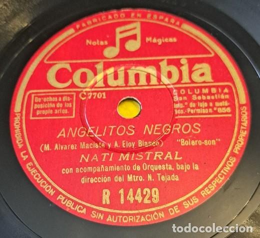 Discos de pizarra: Disco Pizarra 78rpm 10&rdquo;. Columbia R 14429. Nati Mistral. Angelitos negros / Quizas, Quizas, Quizas