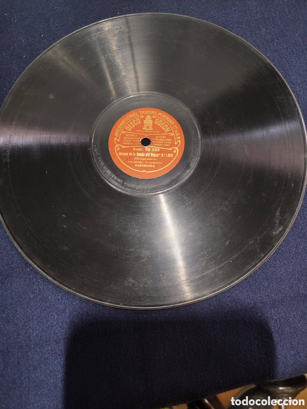 Discos de pizarra: Disco Pizarra 78 RPM Odeon Antiguo - Ensayo de la Banda / Diligencia Cartagena a Murcia (S. XX)