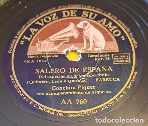 Discos de pizarra: Pizarra 78rpm 10&rdquo;. La voz de su amo AA 760. Conchita Piquer. Salero de Espa&ntilde;a / A ciegas