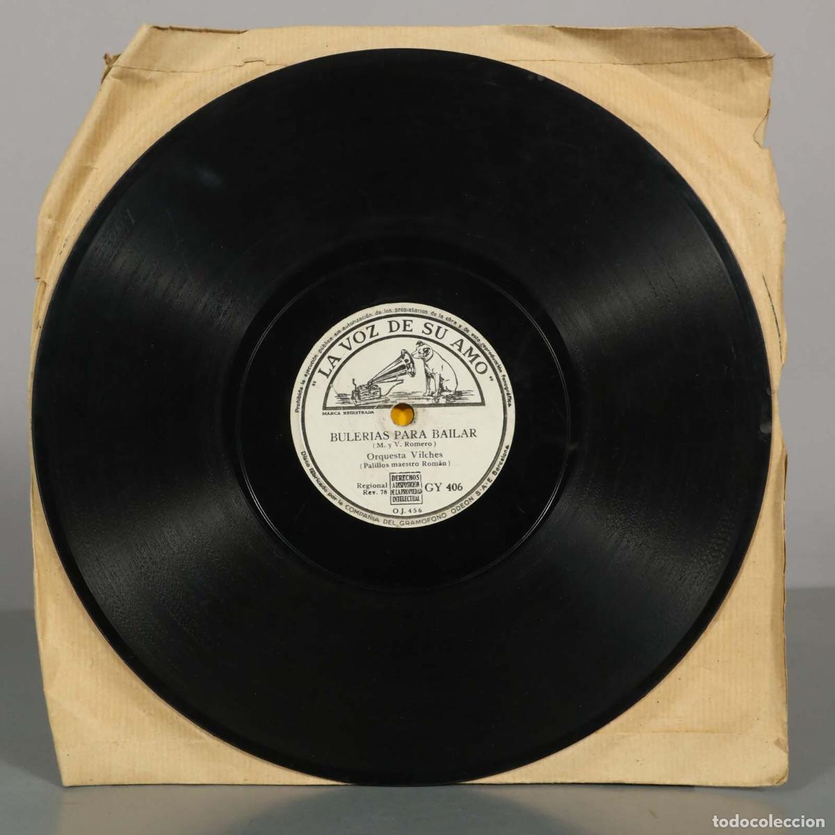 Discos de pizarra: DISCO DE PIZARRA. BULERIAS PARA BAILAR. LA CALETA. ORQUESTA VILCHES. PALILLOS MAESTRO ROMAN