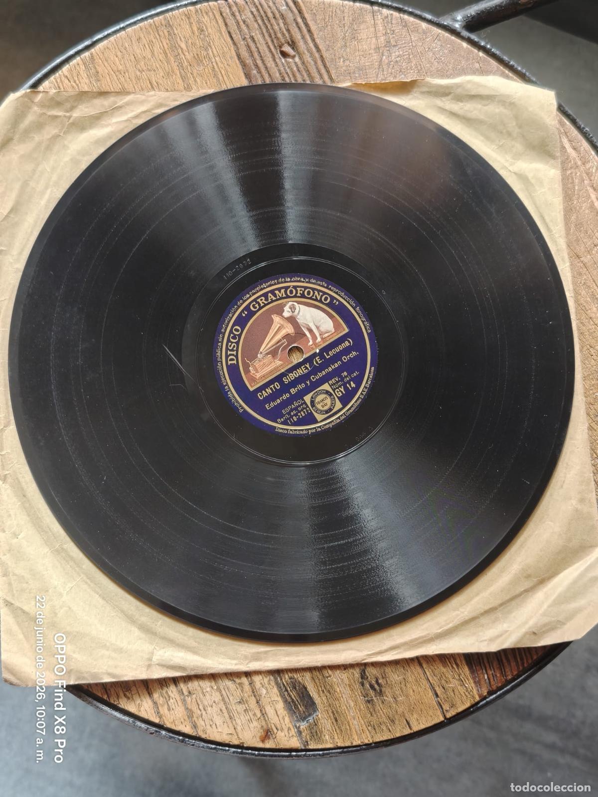 Discos de pizarra: Disco de pizarra gramofono Canto Siboney / Lamento Gitano - Eduardo Brito - Foto 3