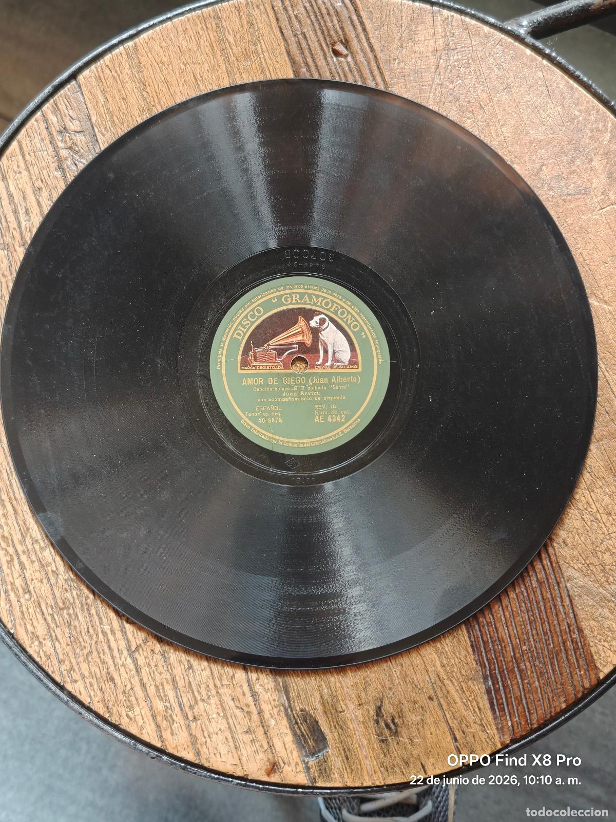 Schellackplatten: Disco pizarra Santa / Amor de Ciego - Juan Arvizu tenor