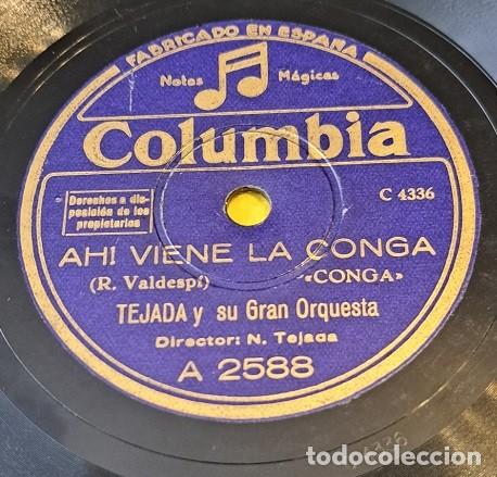 Discos de pizarra: Disco Pizarra 78rpm 10&rdquo;. Columbia A 2588. Tejada y su Gran Orquesta. Ah&iacute; viene la conga / Cachita