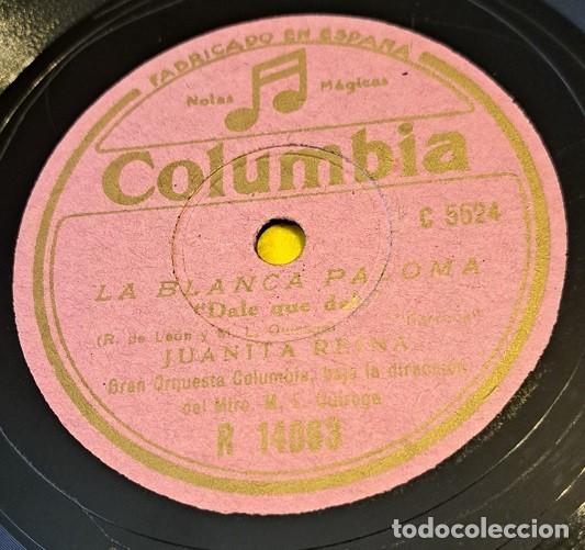 Discos de pizarra: Pizarra 78rpm 10&rdquo; Columbia R14063. Juanita Reina-La Blanca Paloma.Dale que dale/Virgencita del Rocio