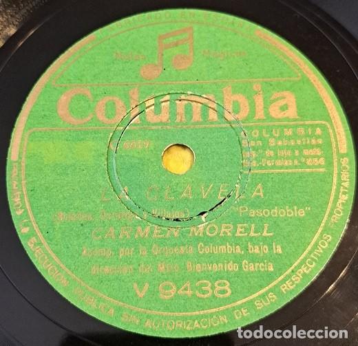Discos de pizarra: Disco Pizarra 78rpm 10&rdquo; Columbia V 9438. Carmen Morell. La Clavela / No me lo digas