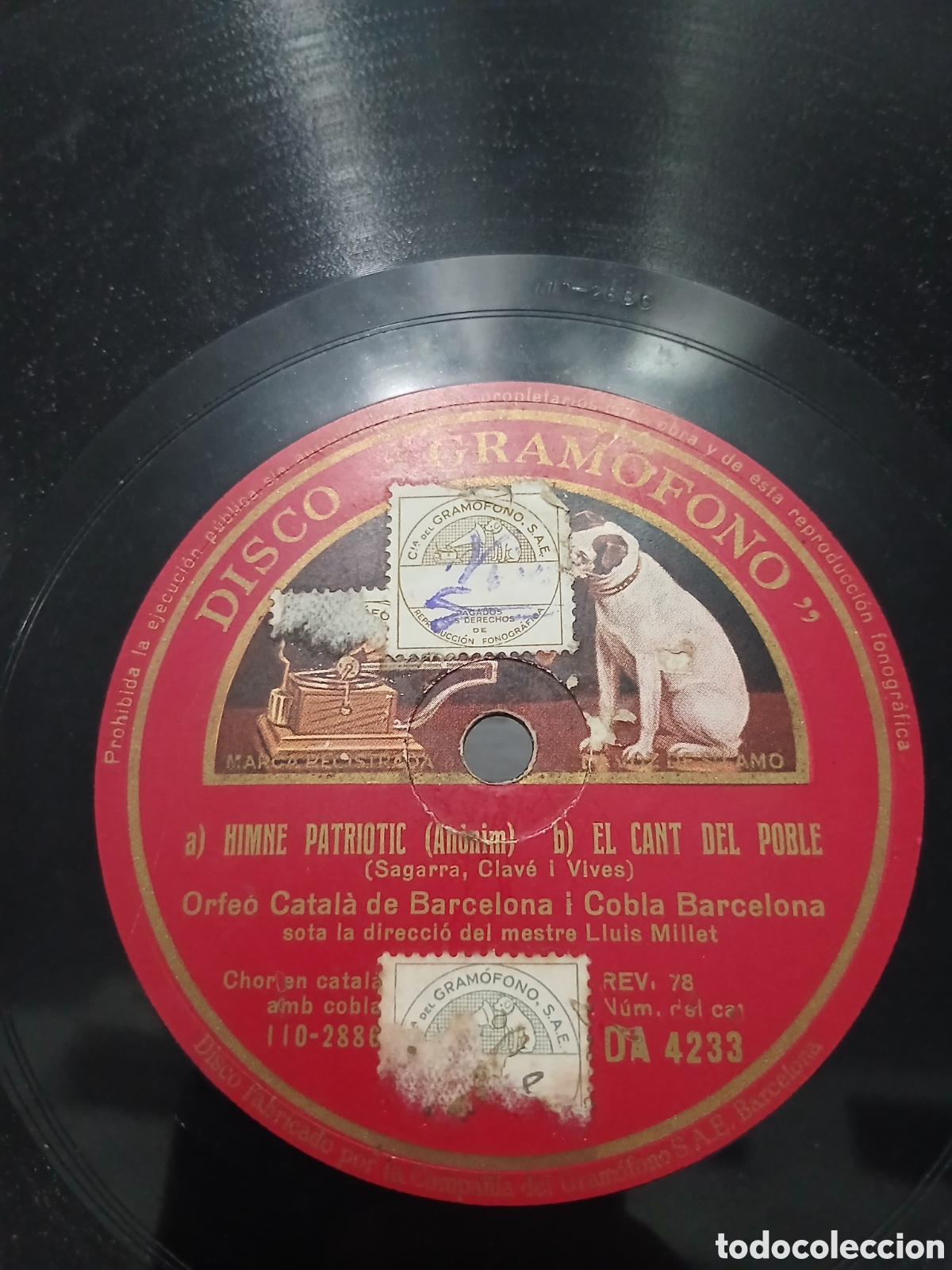 Discos de pizarra: Disco a/ Himne Patriotic b/ El cant Del poble por Orfeo Catala y Cobla Barcelona