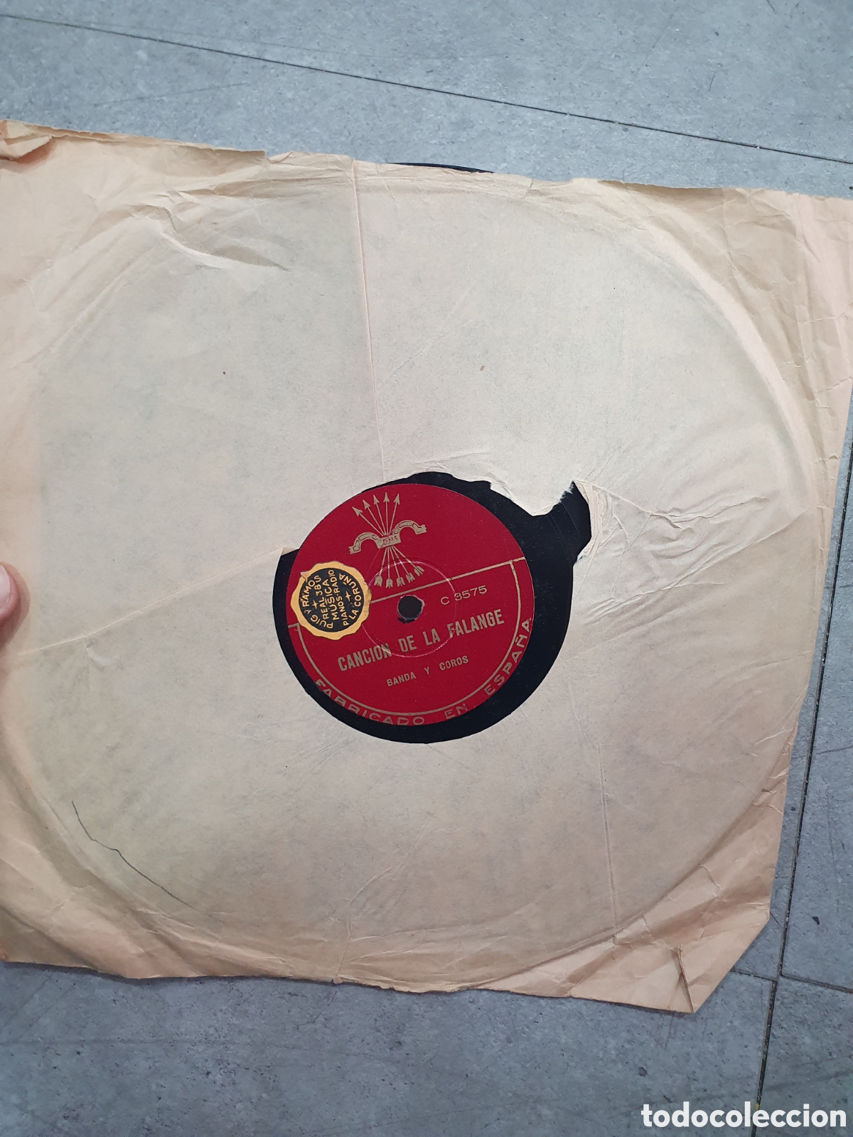 Discos de pizarra: Disco de pizarra. Canci&oacute;n de la Falange. - Foto 1