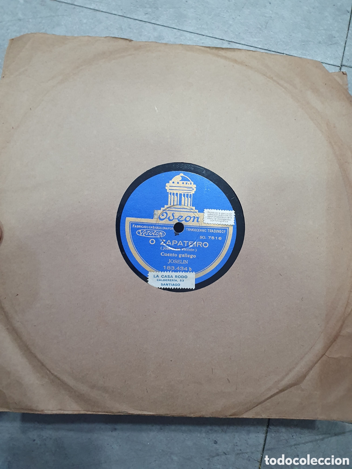 Schellackplatten: Disco pizarra. Joselin. Cuento gallego. O zapateiro