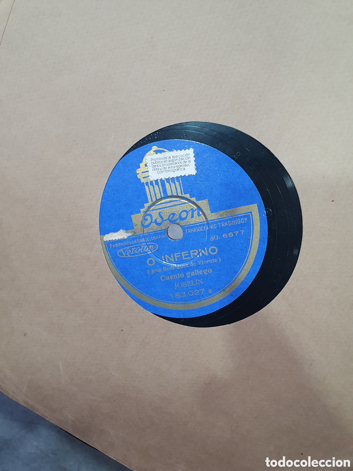 Shellac records: Disco pizarra. Joselin. Cuento gallego. O inferno / o difunti&ntilde;o.