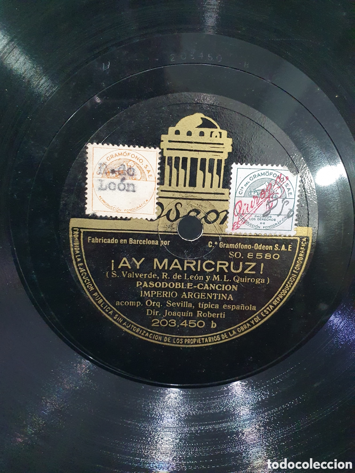 Discos de pizarra: Ay Maricruz y Maria Magdalena. Disco de pizarra.