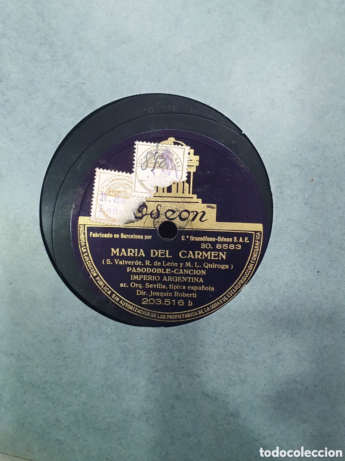 Discos de pizarra: Falsa moneda y Maria del Carmen. Disco de pizarra. - Foto 1