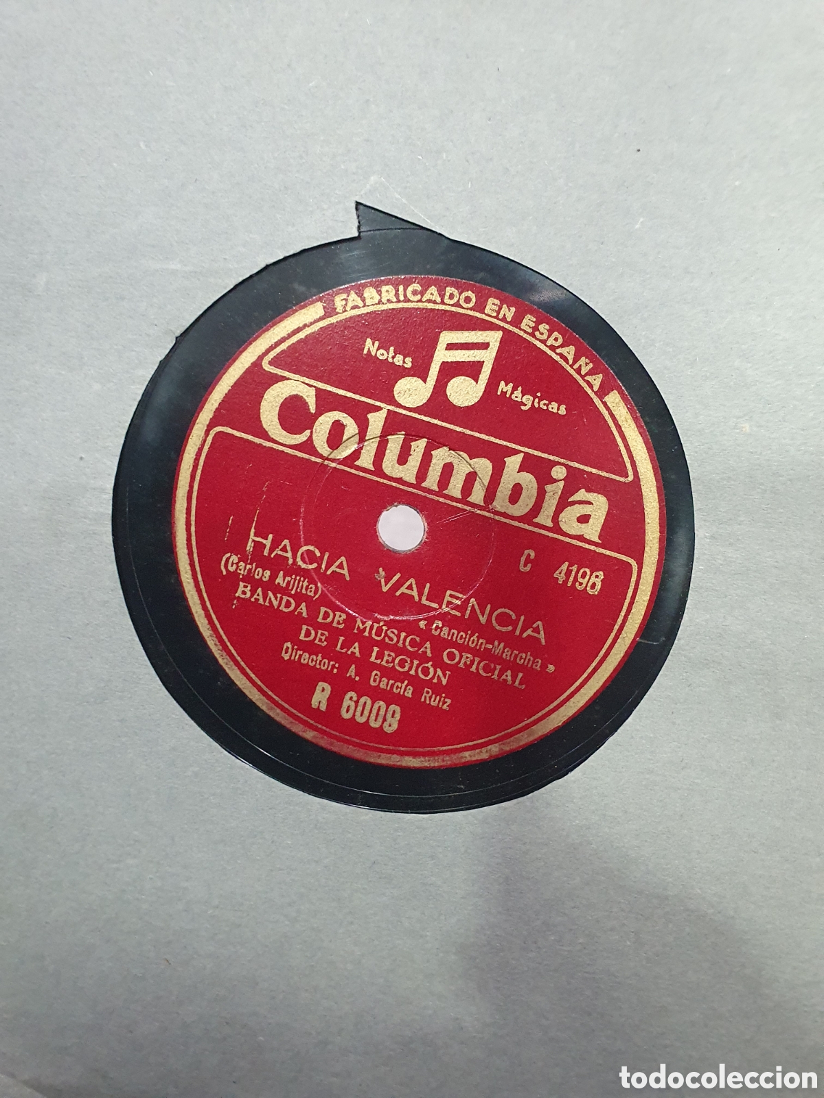 Discos de pizarra: Hacia Valencia. Disco de pizarra. Guerra Civil.