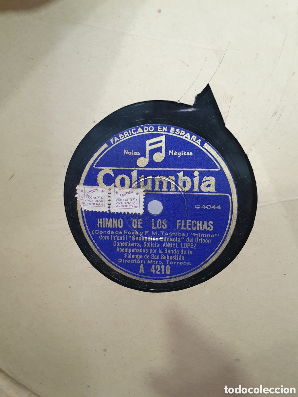 Discos de pizarra: Himno de los flechas e himno del arma del aire. Disco pizarra guerra Civil.