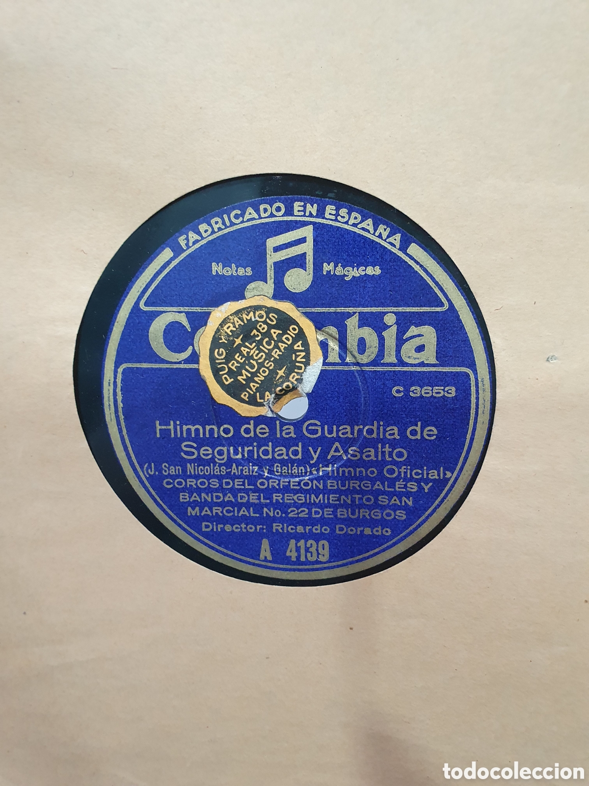 Discos de pizarra: Himno de la Guardia de Seguridad y Asalto y Retreta Militar. Disco de pizarra.