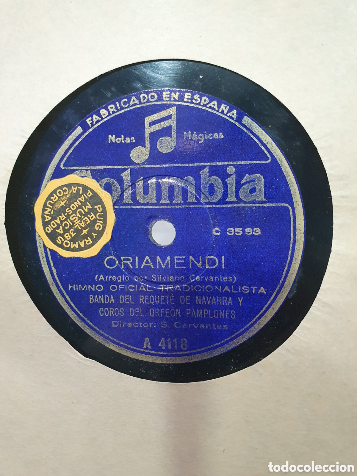 Discos de pizarra: Oriamendi e himno de los Pelayos. Carlistas, Requet&eacute;s. Disco de pizarra.