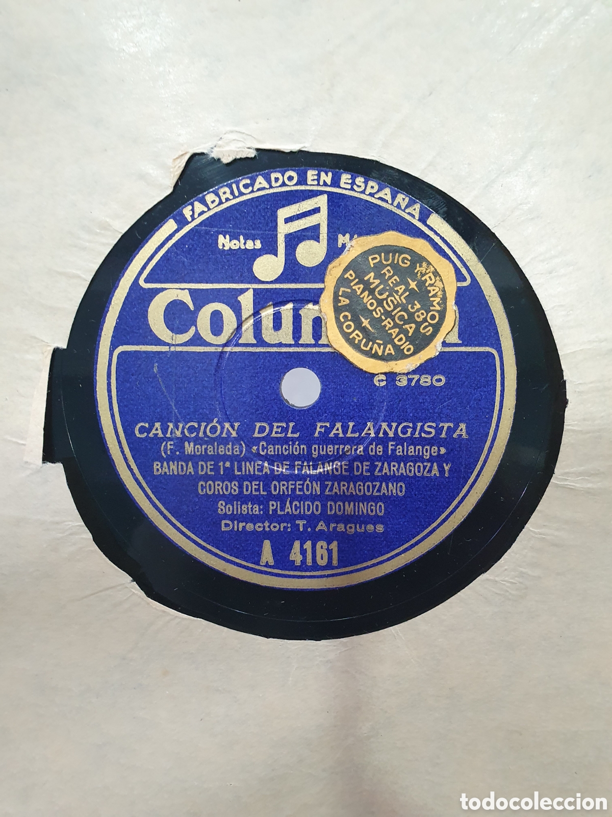 Discos de pizarra: Canci&oacute;n del falangista e himno de los Pontoneros. Disco de pizarra.