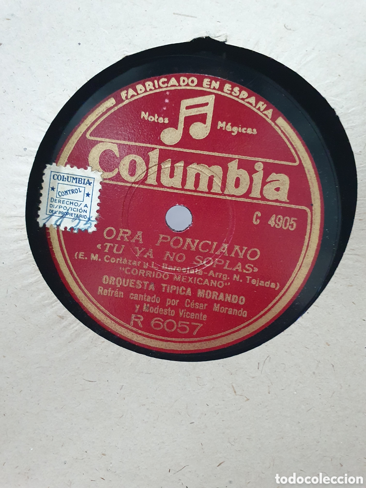 Shellac records: Tu ya no soplas y La Palomita. Ora ponciano. Disco de pizarra