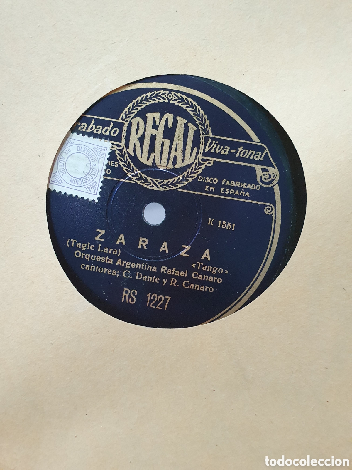 Shellac records: Zaraza y ll&eacute;vatelo todo. Tangos. Disco de pizarra